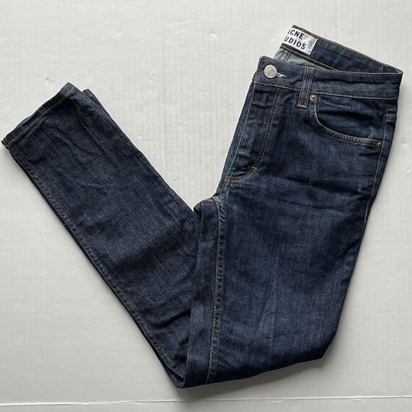 Acne Studios Flex S Raw Denim Slim Fit Mid Rise Jeans Size W27 / L32 Dark Indigo - Picture 2 of 12